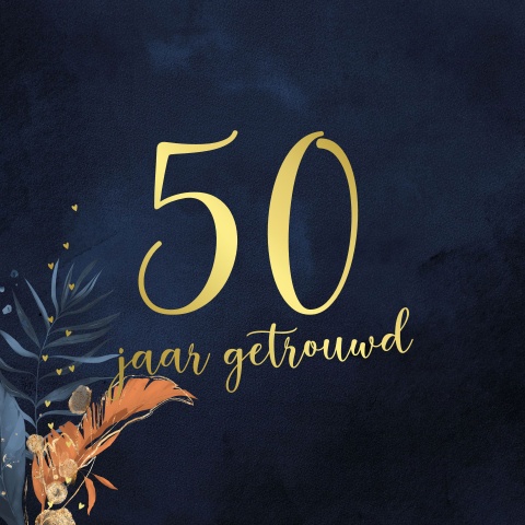 Botanische jubileum uitnodiging blauw met goudfolie