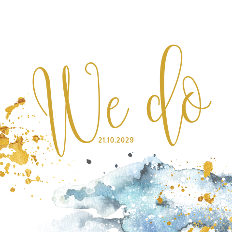 Chique trouwkaart watercolor en goudlook verf penseel spetters