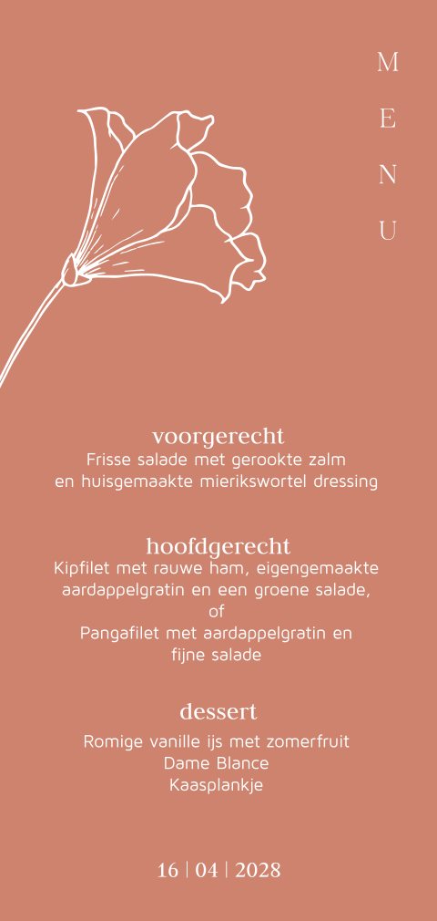 Modern clean enkele menukaart terracotta zelf maken