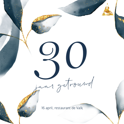 Jubileum uitnodiging 30 jaar getrouwd met blauw blad