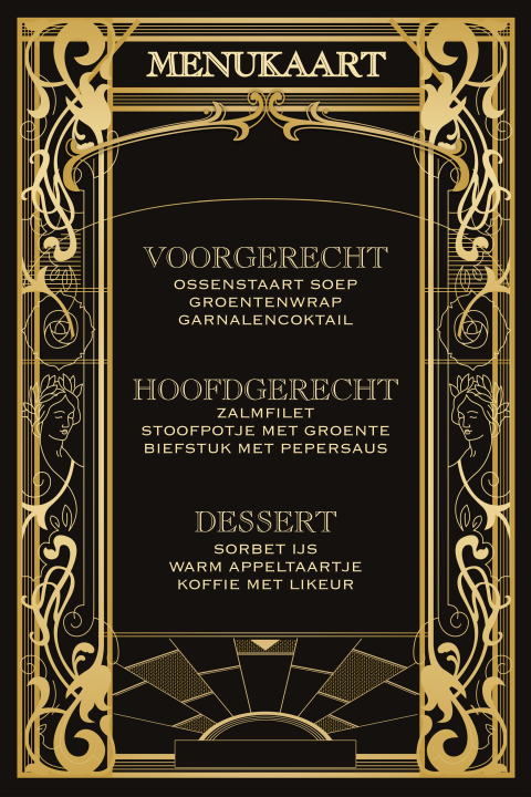 Great Gatsby menukaart Art Deco stijl