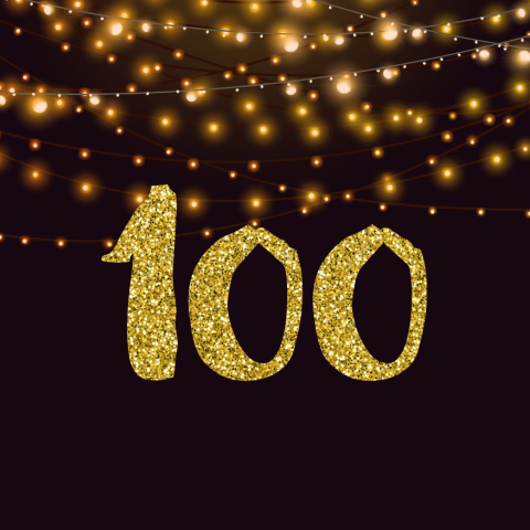 Uitnodiging 100 jaar met gouden glitters