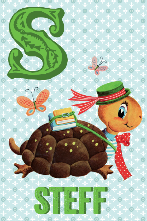 Geboortekaart retro alfabet op maat schildpad