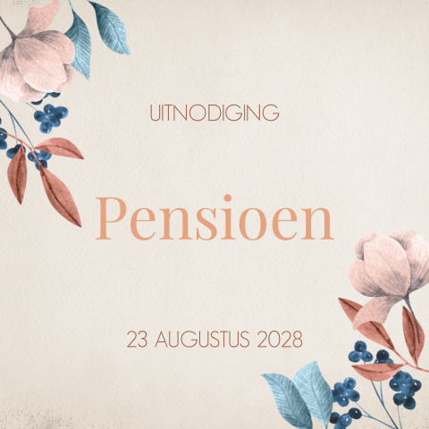 Uitnodiging pensioen feest met getekende bloemen