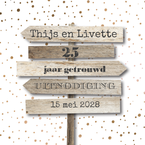 Jubileum kaart 25 jaar getrouwd houten bord met koperen stippen