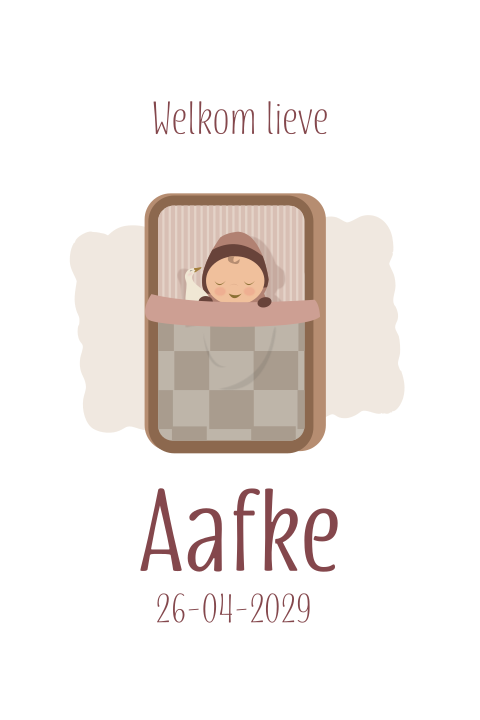 Geboortekaartje meisje met een baby in een wiegje hippe kleuren
