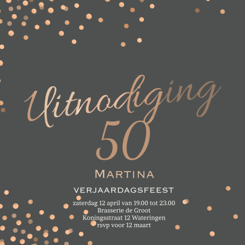 Vierkante uitnodiging koper tinten confetti