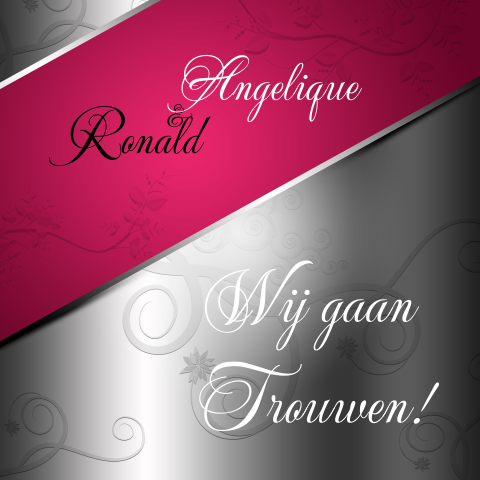 Zilver met rode retro look trouwkaart