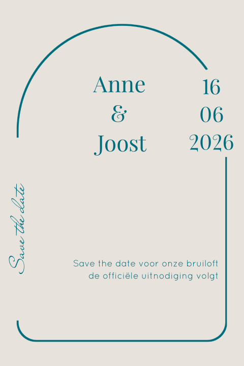 Save the date trouwen eenvoudig in kleuren beige en petrol