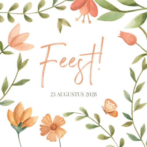Uitnodiging feestje of verjaardag met bloemen en takjes