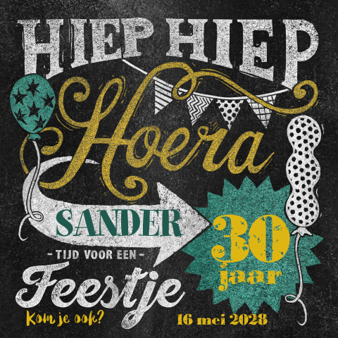 Uitnodiging 30 jaar verjaardag man op krijtbord met stempels