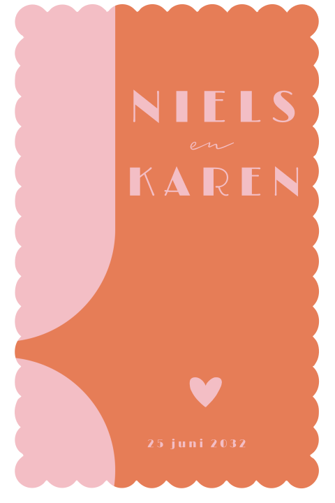 Trouwkaart modern kleurrijk met oranje en roze