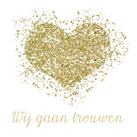 Trouwkaart met gouden glitters in hart