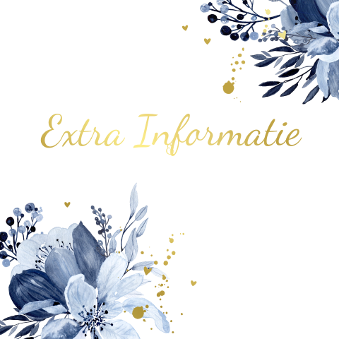 Extra informatie kaart met bladeren delftsblauw goudfolie