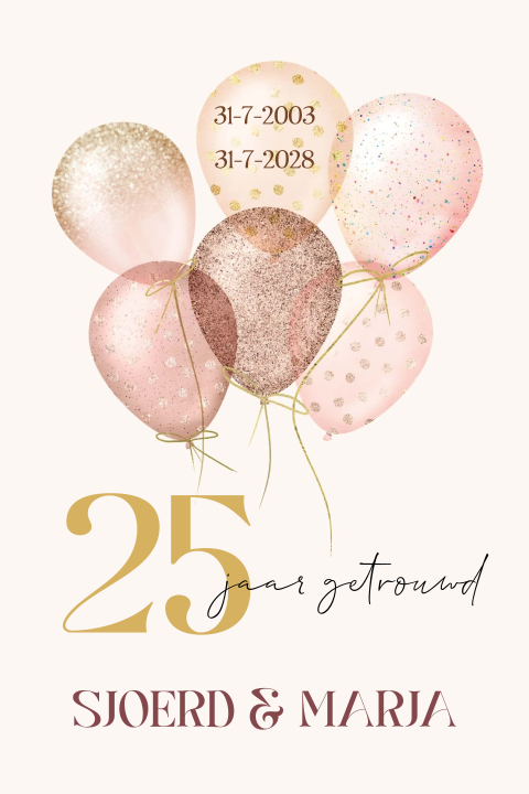 Jubileum 25 uitnodiging met roze ballonnen