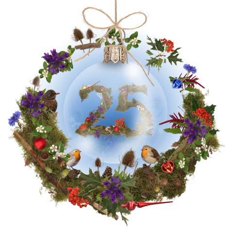 Kerstkaart kerstkrans en kerstbal