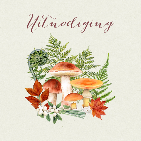 Uitnodiging feestje of verjaardag met paddestoelen herfst