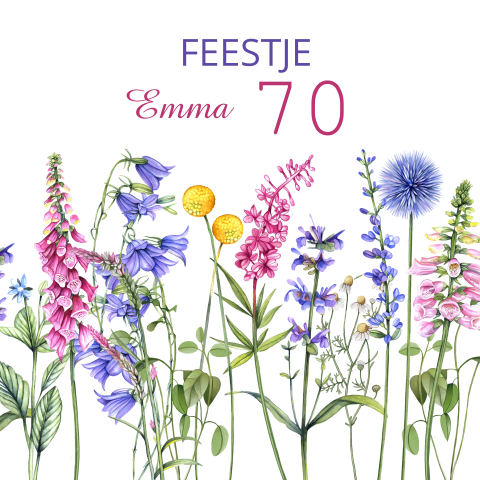 Uitnodiging 70ste verjaardag vrouw veldbloemen