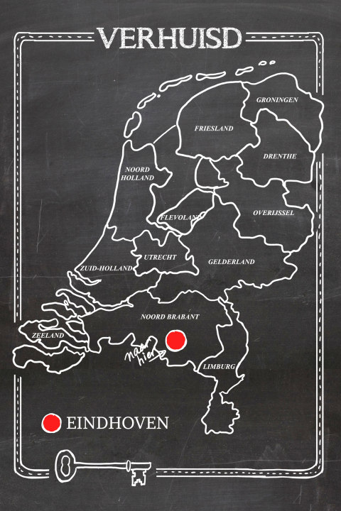 Leuke verhuiskaart met landkaart op krijtbord