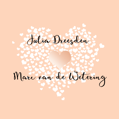 Trouwkaart hart met hartjes. Hart in echt rose folie