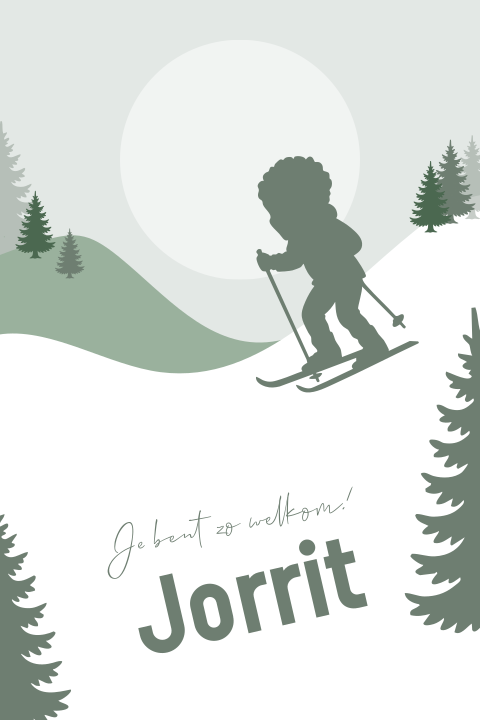 Geboortekaartje jongen op ski winters silhouet