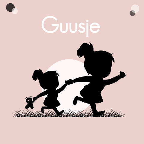 Geboortekaartje 2 zussen rennen silhouet zusjes
