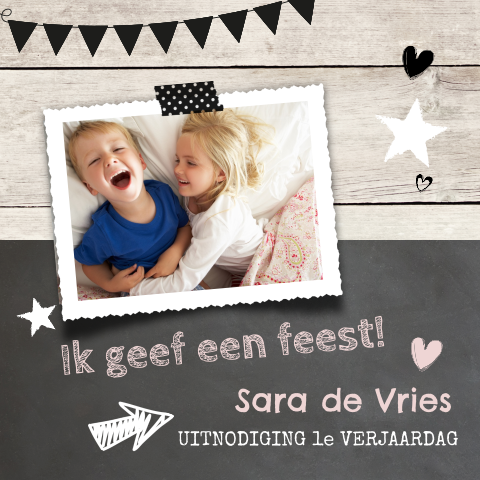 Gave enkele foto uitnodiging kinderfeestje 1e verjaardag