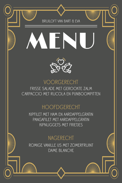 Menu kaart in Art deco