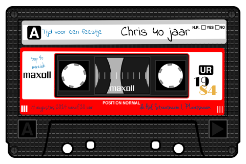 Uitnodiging retro stijl cassettebandje cassette tape