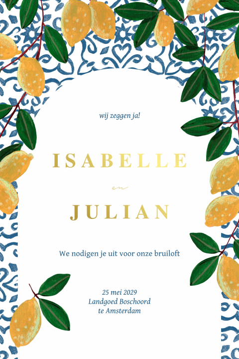 Trouwkaart lemon italie stijl met foliedruk