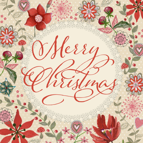 Trendy kerstkaart met rode illustraties