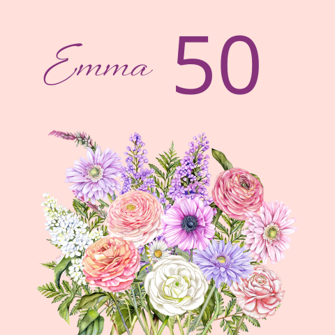 Uitnodiging voor een vrouw verjaardag met veel mooie bloemen