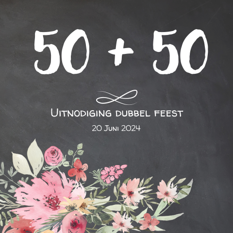 Uitnodiging samen 100 krijtbord met aquarel bloemen