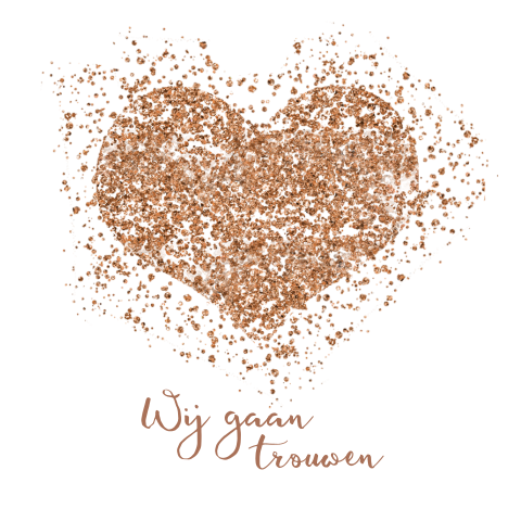 Trouwkaart met koper look glitters met een oudroze achtergrond