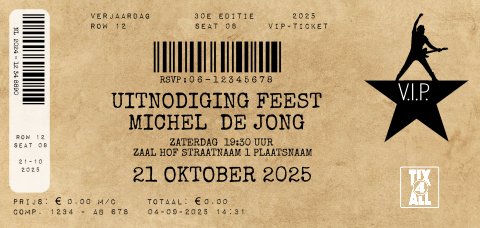 Grappige uitnodiging voor een feest in ticket vorm