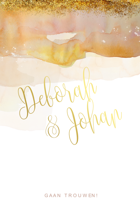 Romantische watercolor trouwkaart met glitters en goudfolie