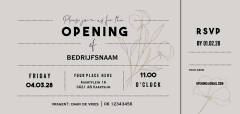 Ticket vorm uitnodiging opening bedrijf bedrijfspand