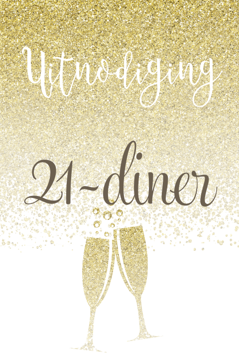 Uitnodiging 21-diner met champagne glazen