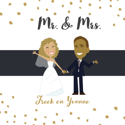 Trouwkaart sparkle stippel mr mrs cartoon wit