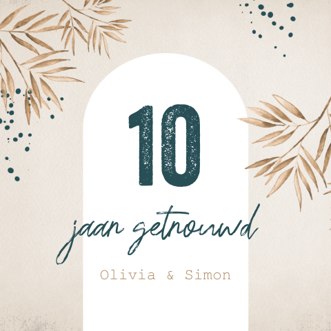 Uitnodiging 10 jarig jubileum met bladeren en spetters