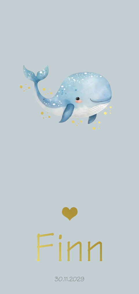 Geboortekaartje voor een jongetje met een walvis