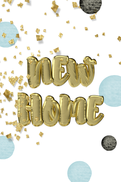 Vrolijke verhuiskaart met goud look ballonnen
