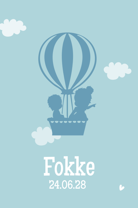 Geboortekaartje 2e kindje jongen luchtballon met grote zus