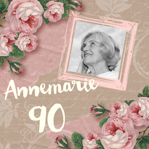 Uitnodiging 90 jaar vintage kraft rozen foto