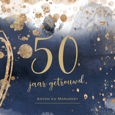 50 jaar getrouwd uitnodiging jubileum blauw met goud look kleur
