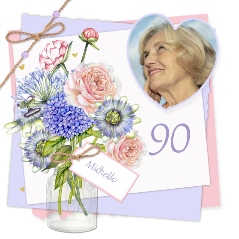 90e verjaardag uitnodigingskaart met bloemen