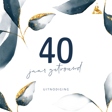 Jubileum uitnodiging 40 jaar getrouwd met blauw blad