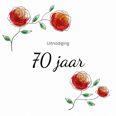 Uitnodiging 70e verjaardag met rode rozen 