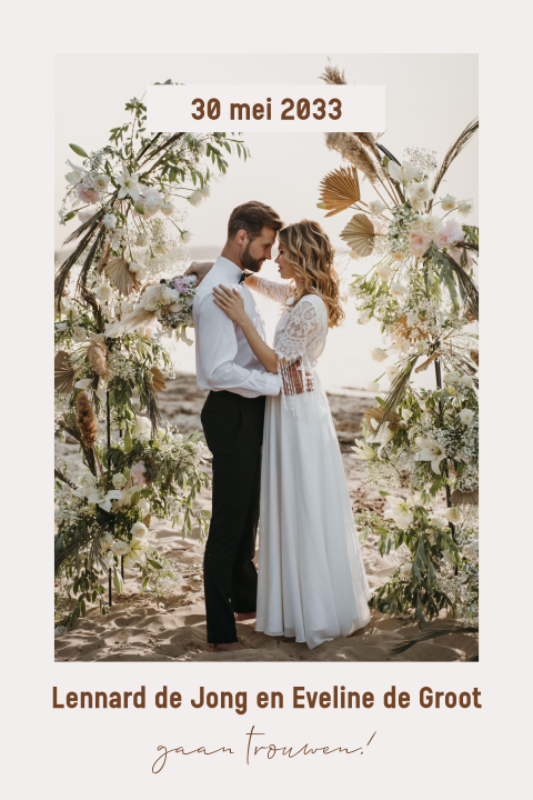 Save the date in bohemian stijl met ruimte voor een eigen foto