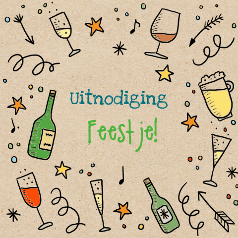 Uitnodiging feestje met getekende glazen drankjes